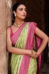 Shop_Naaritva India_Green Crepe, Chiffon Zari Hand Woven Grass Banarasi Saree With Running Blouse _Online_at_Aza_Fashions