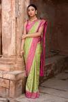 Naaritva India_Green Crepe, Chiffon Zari Hand Woven Grass Banarasi Saree With Running Blouse _at_Aza_Fashions