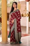 Shop_Naaritva India_Maroon Crepe Zari Hand Woven Cocoa Brown Banarasi Saree With Running Blouse _Online_at_Aza_Fashions