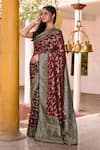 Buy_Naaritva India_Brown Crepe Zari Hand Woven Banarasi Saree With Running Blouse _Online_at_Aza_Fashions