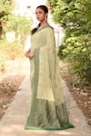 Buy_Naaritva India_Green Crepe Zari Hand Woven Light Pista Banarasi Saree With Running Blouse _Online_at_Aza_Fashions
