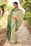 Naaritva India_Green Crepe Zari Hand Woven Light Pista Banarasi Saree With Running Blouse _at_Aza_Fashions