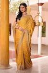 Shop_Naaritva India_Yellow Crepe, Silk, Designer Hand Woven Banarasi Saree With Running Blouse _Online_at_Aza_Fashions