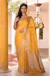 Buy_Naaritva India_Yellow Crepe, Silk, Designer Hand Woven Banarasi Saree With Running Blouse _at_Aza_Fashions