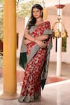 Buy_Naaritva India_Red Crepe, Silk Zari Hand Woven Banarasi Saree With Running Blouse _Online_at_Aza_Fashions