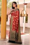 Naaritva India_Red Crepe, Silk Zari Hand Woven Banarasi Saree With Running Blouse _at_Aza_Fashions