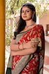 Buy_Naaritva India_Red Crepe, Silk Zari Hand Woven Banarasi Saree With Running Blouse 