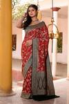 Buy_Naaritva India_Red Crepe, Silk Zari Hand Woven Banarasi Saree With Running Blouse _at_Aza_Fashions