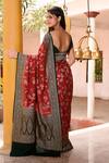 Shop_Naaritva India_Red Crepe, Silk Zari Hand Woven Banarasi Saree With Running Blouse _at_Aza_Fashions