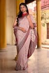 Naaritva India_Pink Crepe, Chiffon Zari Hand Woven Banarasi Saree With Running Blouse _Online_at_Aza_Fashions