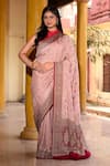 Buy_Naaritva India_Pink Crepe, Chiffon Zari Hand Woven Banarasi Saree With Running Blouse _at_Aza_Fashions