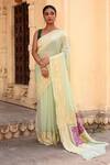 Buy_Naaritva India_Green Crepe Zari Pastel Pista Hand Woven Banarasi Saree With Running Blouse _at_Aza_Fashions