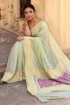 Shop_Naaritva India_Green Crepe Zari Pastel Pista Hand Woven Banarasi Saree With Running Blouse _Online_at_Aza_Fashions