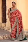 Buy_Naaritva India_Red Crepe, Chiffon, Silk Zari Hand Woven Banarasi Saree With Running Blouse _Online_at_Aza_Fashions