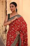 Shop_Naaritva India_Red Crepe, Chiffon, Silk Zari Hand Woven Banarasi Saree With Running Blouse _Online_at_Aza_Fashions