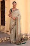 Buy_Naaritva India_Olive Green Chiffon Zari Hand Woven Banarasi Light Saree With Running Blouse _at_Aza_Fashions