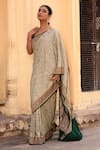 Naaritva India_Olive Green Chiffon Zari Hand Woven Banarasi Light Saree With Running Blouse _at_Aza_Fashions