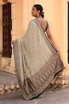 Shop_Naaritva India_Olive Green Chiffon Zari Hand Woven Banarasi Light Saree With Running Blouse _at_Aza_Fashions