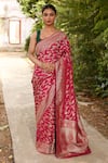 Buy_Naaritva India_Pink Crepe, Chiffon Zari Hand Woven Banarasi Hot Saree With Running Blouse _at_Aza_Fashions