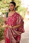 Shop_Naaritva India_Pink Crepe, Chiffon Zari Hand Woven Banarasi Hot Saree With Running Blouse _Online_at_Aza_Fashions