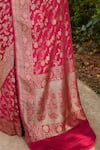 Naaritva India_Pink Crepe, Chiffon Zari Hand Woven Banarasi Hot Saree With Running Blouse _at_Aza_Fashions