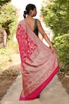 Shop_Naaritva India_Pink Crepe, Chiffon Zari Hand Woven Banarasi Hot Saree With Running Blouse _at_Aza_Fashions