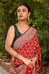 Buy_Naaritva India_Red Crepe, Chiffon, Silk Zari Hand Woven Banarasi Saree With Running Blouse _Online_at_Aza_Fashions
