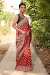 Shop_Naaritva India_Red Crepe, Chiffon, Silk Zari Hand Woven Banarasi Saree With Running Blouse _Online_at_Aza_Fashions