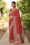 Buy_Naaritva India_Red Crepe, Chiffon, Silk Zari Hand Woven Banarasi Saree With Running Blouse _at_Aza_Fashions