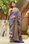 Buy_Naaritva India_Navy Chiffon Zari Blue Hand Woven Banarasi Saree With Running Blouse _at_Aza_Fashions