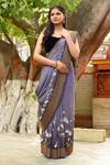 Buy_Naaritva India_Navy Chiffon Zari Blue Hand Woven Banarasi Saree With Running Blouse _Online_at_Aza_Fashions