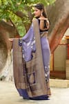 Shop_Naaritva India_Navy Chiffon Zari Blue Hand Woven Banarasi Saree With Running Blouse _at_Aza_Fashions