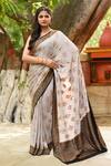 Buy_Naaritva India_Ivory Crepe, Chiffon, Silk Zari Hand Woven Banarasi Saree With Running Blouse _Online_at_Aza_Fashions