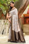 Naaritva India_Ivory Crepe, Chiffon, Silk Zari Hand Woven Banarasi Saree With Running Blouse _at_Aza_Fashions