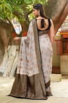 Shop_Naaritva India_Ivory Crepe, Chiffon, Silk Zari Hand Woven Banarasi Saree With Running Blouse _at_Aza_Fashions