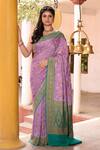 Buy_Naaritva India_Purple Crepe, Chiffon, Silk Zari Banarasi Hand Woven Saree With Running Blouse _at_Aza_Fashions