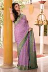 Naaritva India_Purple Crepe, Chiffon, Silk Zari Banarasi Hand Woven Saree With Running Blouse _at_Aza_Fashions