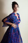 Buy_Style Junkiie_Blue Chinon Embroidery V-neck Floral Print Duster Dress _Online_at_Aza_Fashions