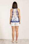 Shop_Ranna Gill_Blue Viscose Embroidery Keyhole Neck Zestio Pleated Designer Blouse _at_Aza_Fashions