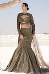 Buy_House Of Sikka_Green Net Sequins, Beads Asymmetric Designer Lehenga Set _at_Aza_Fashions