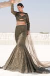 Shop_House Of Sikka_Green Net Sequins, Beads Asymmetric Designer Lehenga Set _at_Aza_Fashions