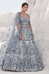 Buy_House Of Sikka_Blue Net Sequins, Embroidery, Beads Round Neck Designer Ice Lehenga Set _at_Aza_Fashions