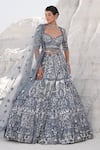 House Of Sikka_Blue Net Sequins, Embroidery, Beads Round Neck Designer Ice Lehenga Set _Online