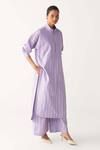 Three_Lavender Poplin, Cotton Embroidery Collared U-yoke Tunic Co-ord _Online_at_Aza_Fashions