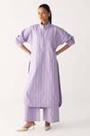 Buy_Three_Lavender Poplin, Cotton Embroidery Collared U-yoke Tunic Co-ord _at_Aza_Fashions