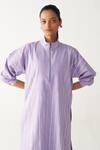 Buy_Three_Lavender Poplin, Cotton Embroidery Collared U-yoke Tunic Co-ord _Online_at_Aza_Fashions