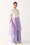 Three_Lavender Poplin Button-down Neck Dip-dye Tunic And Inverted Box Pleat Pant _Online_at_Aza_Fashions