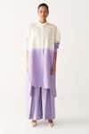 Buy_Three_Lavender Poplin Button-down Neck Dip-dye Tunic And Inverted Box Pleat Pant _Online_at_Aza_Fashions