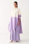 Buy_Three_Lavender Poplin Button-down Neck Dip-dye Tunic And Inverted Box Pleat Pant _at_Aza_Fashions