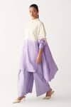 Shop_Three_Lavender Poplin Button-down Neck Dip-dye Tunic And Inverted Box Pleat Pant _Online_at_Aza_Fashions